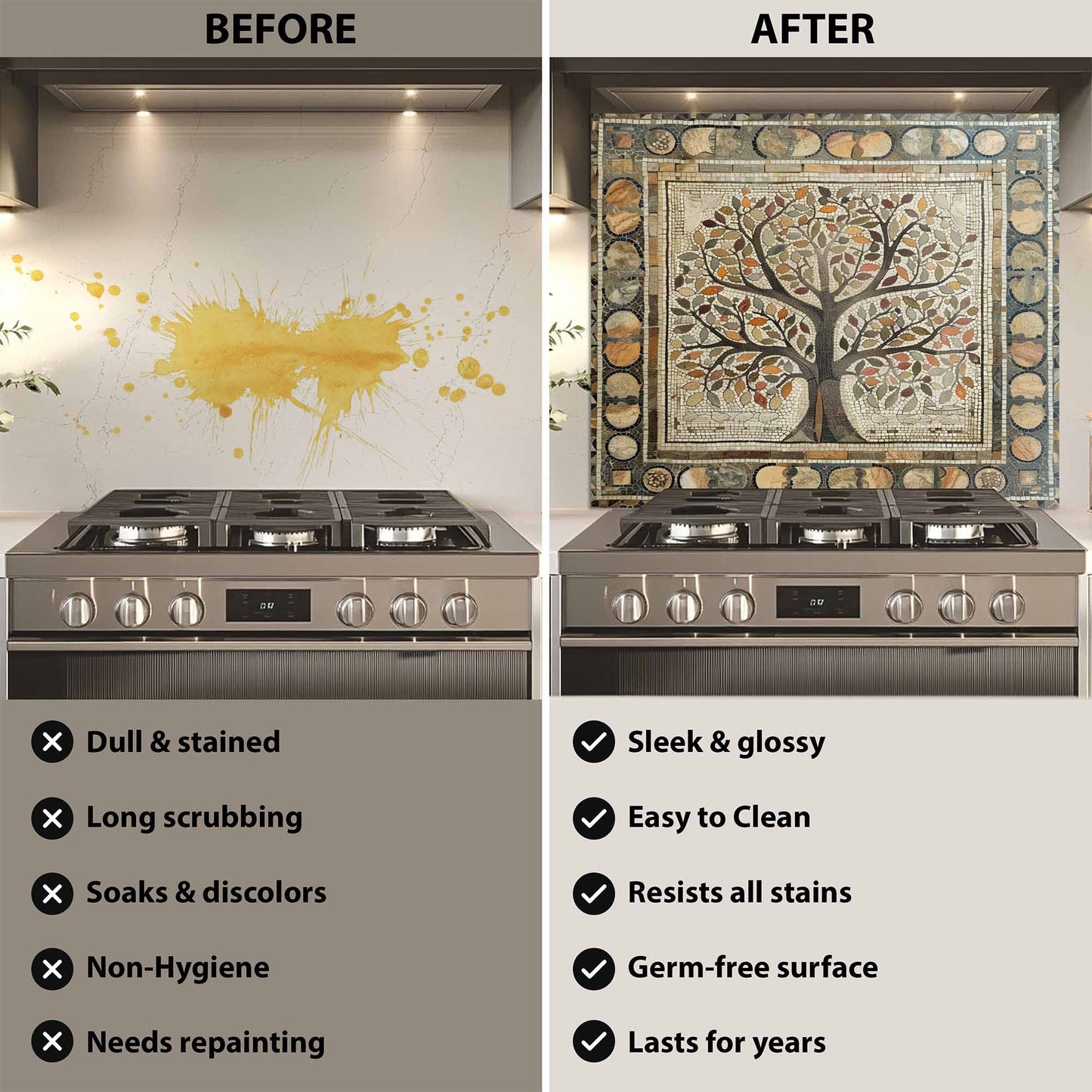 Stone Roots Tempered Glass Backsplash –  Tree of Life Kitchen Backsplash