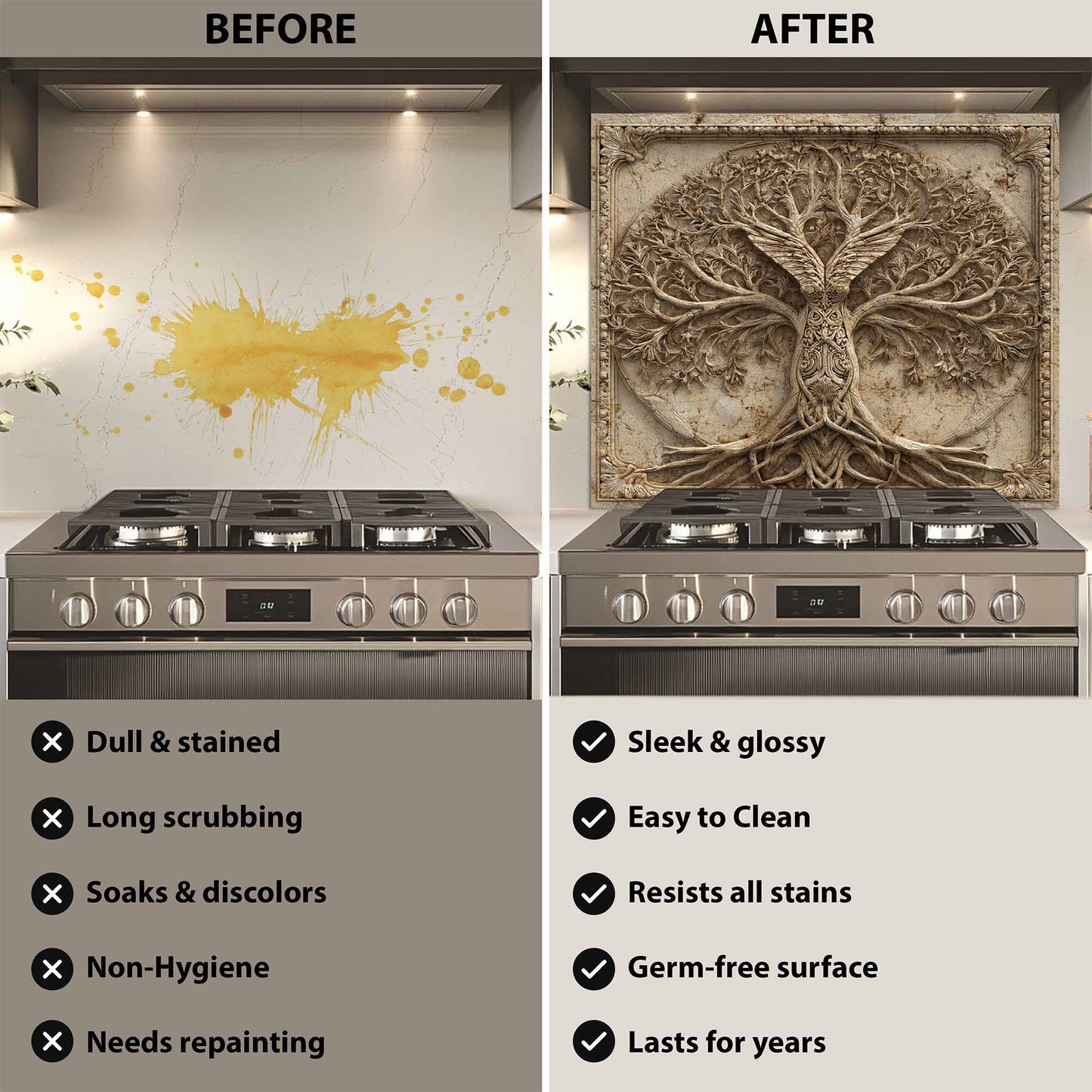 Winged Tree Tempered Glass Backsplash – Tree of Life Kitchen Backsplash