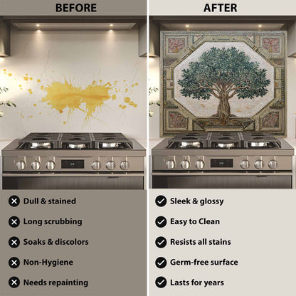 Olive Legacy Tempered Glass Backsplash – Tree of Life Kitchen Backsplash
