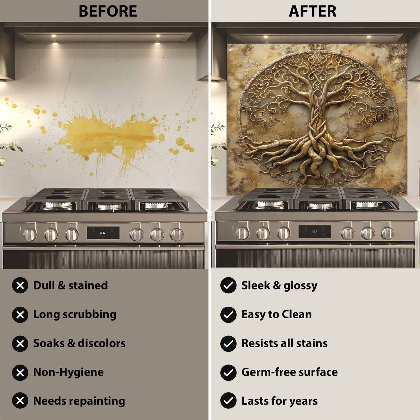 Eternal Roots Kitchen Backsplash –  Stone Look Tree of Life Glass Backsplash