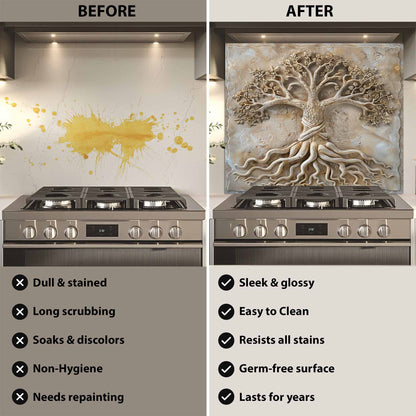 Earthen Roots Kitchen Backsplash –  Tree of Life Glass Backsplash for Stove
