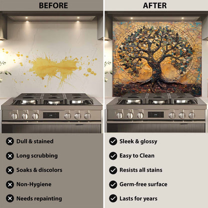 Rustic Mosaic Kitchen Backsplash – Mediterranean Tree of Life Glass Backsplash