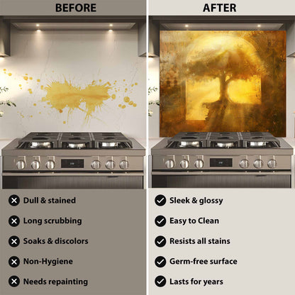 Golden Unity Tempered Glass Backsplash - Tree of Life Stove Backsplash