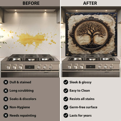 Vintage Rooted Tree Tempered Glass Backsplash - Behind Stove Backsplash