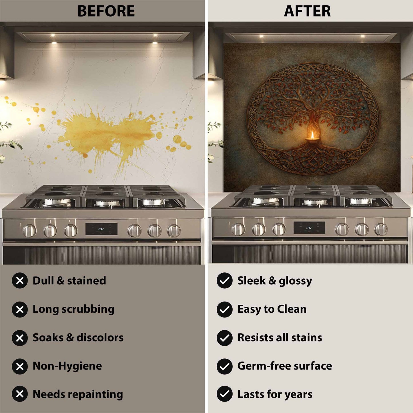 Celtic Light Tempered Glass Backsplash – Tree of Life Kitchen Backsplash