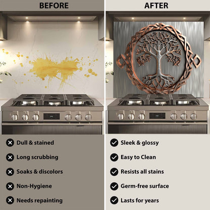 Tempered Glass Backsplash for Kitchen – Celtic Tree of Life Custom Splashback Glass Panel