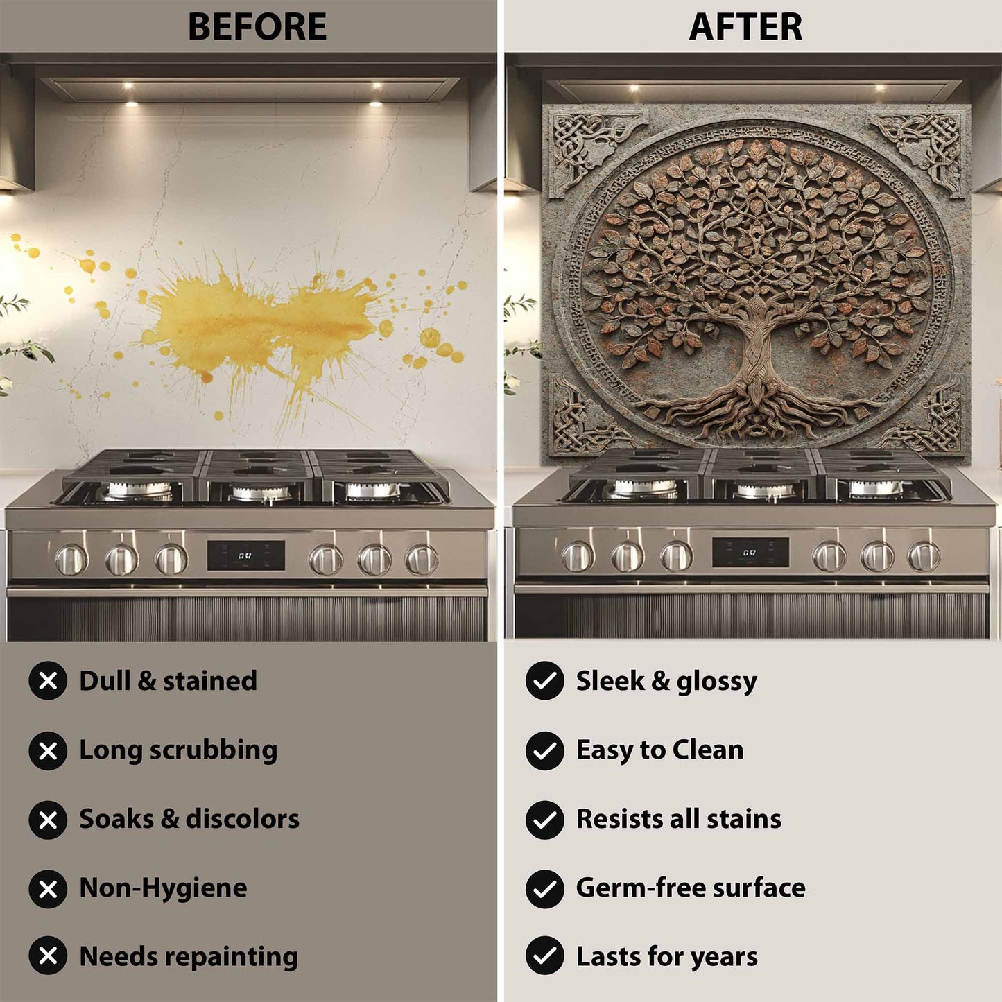 Iron Root Tempered Glass Backsplash – Tree of Life Kitchen Backsplash