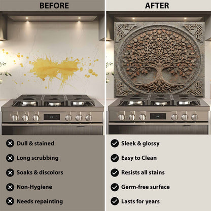 Iron Root Tempered Glass Backsplash – Tree of Life Kitchen Backsplash