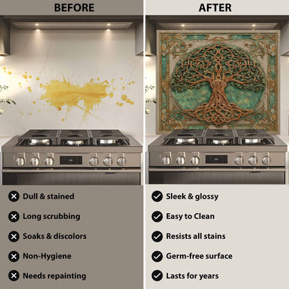 Verdant Weave Tempered Glass Backsplash – Tree of Life Kitchen Backsplash