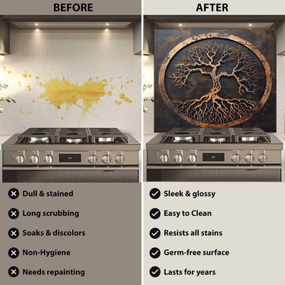Copper Root Tree Tempered Glass Backsplash – Tree of Life Kitchen Backsplash