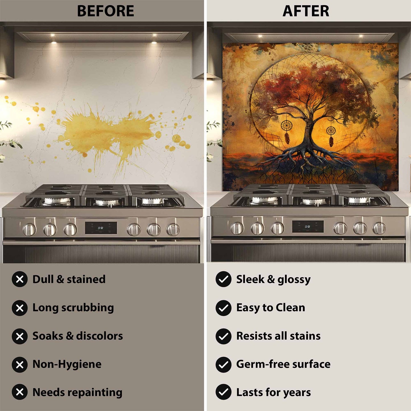 Dreamcatcher Roots Tree Glass Backsplash – Kitchen Backsplash for Stove