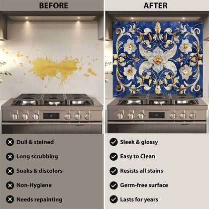 Custom Kitchen Backsplash – Imperial Bloom Tempered Glass Stove Backsplash