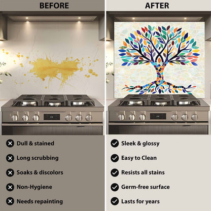 Mosaic Tempered Glass Backsplash – Tree of Life Kitchen Backsplash for Stove or Sink