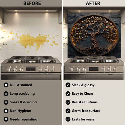 Shadowroot Circle Tree Glass Backsplash – Tempered Glass Backsplash for Kitchen