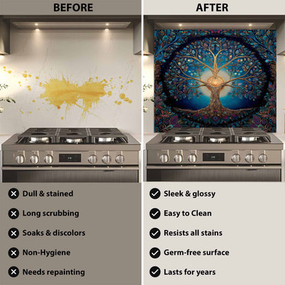 Celestial Bloom Tree Tempered Glass Backsplash – Back Splashes for Kitchen