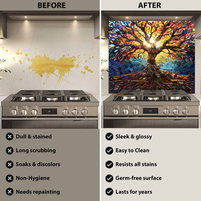 Mosaic Tree Tempered Glass Backsplash – Kitchen Backsplash for Stove or Sink