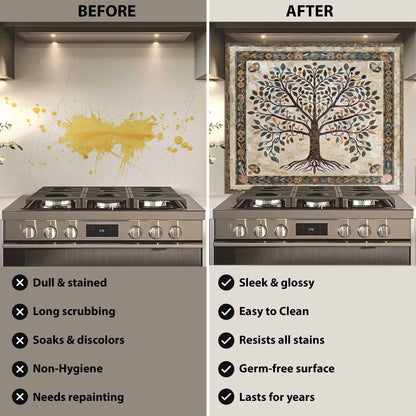 Rooted Bloom Tempered Glass Backsplash –  Tree of Life Kitchen Backsplash