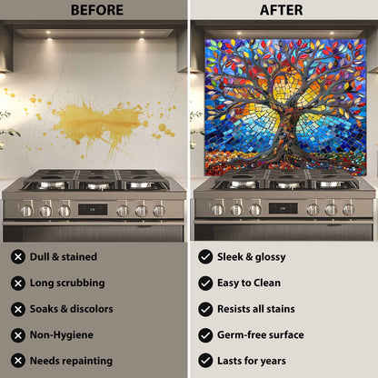 Mosaic Sunrise Tree Tempered Glass Backsplash – Kitchen Stove Backsplash