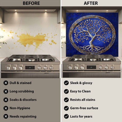 Gold Tree Tempered Glass Backsplash – Kitchen Glass Backsplash for Stove or Sink