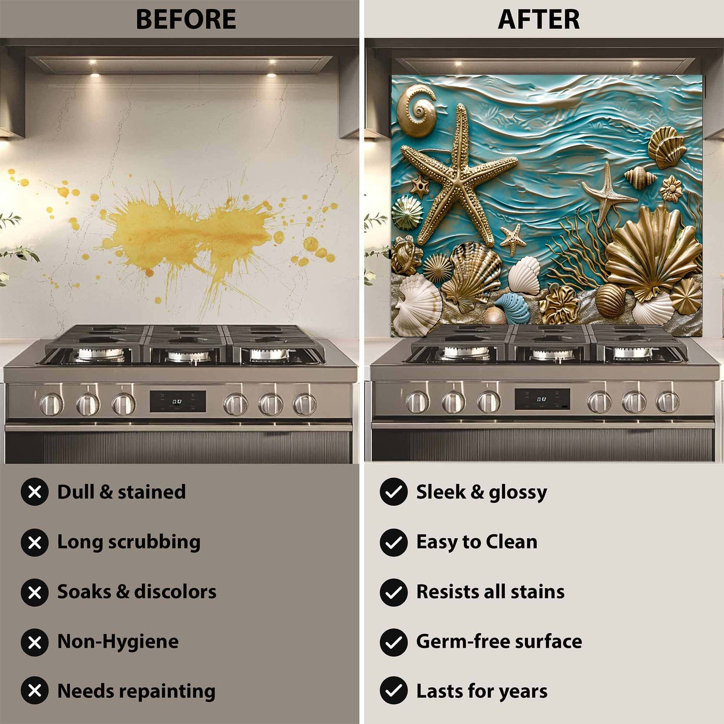 Custom Kitchen Backsplash – Ocean Serenity Tempered Glass Stove Backsplash