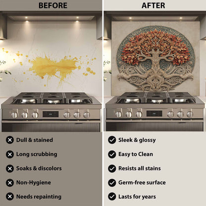Autumn Glory Tempered Glass Backsplash – Tree of Life Kitchen Backsplash