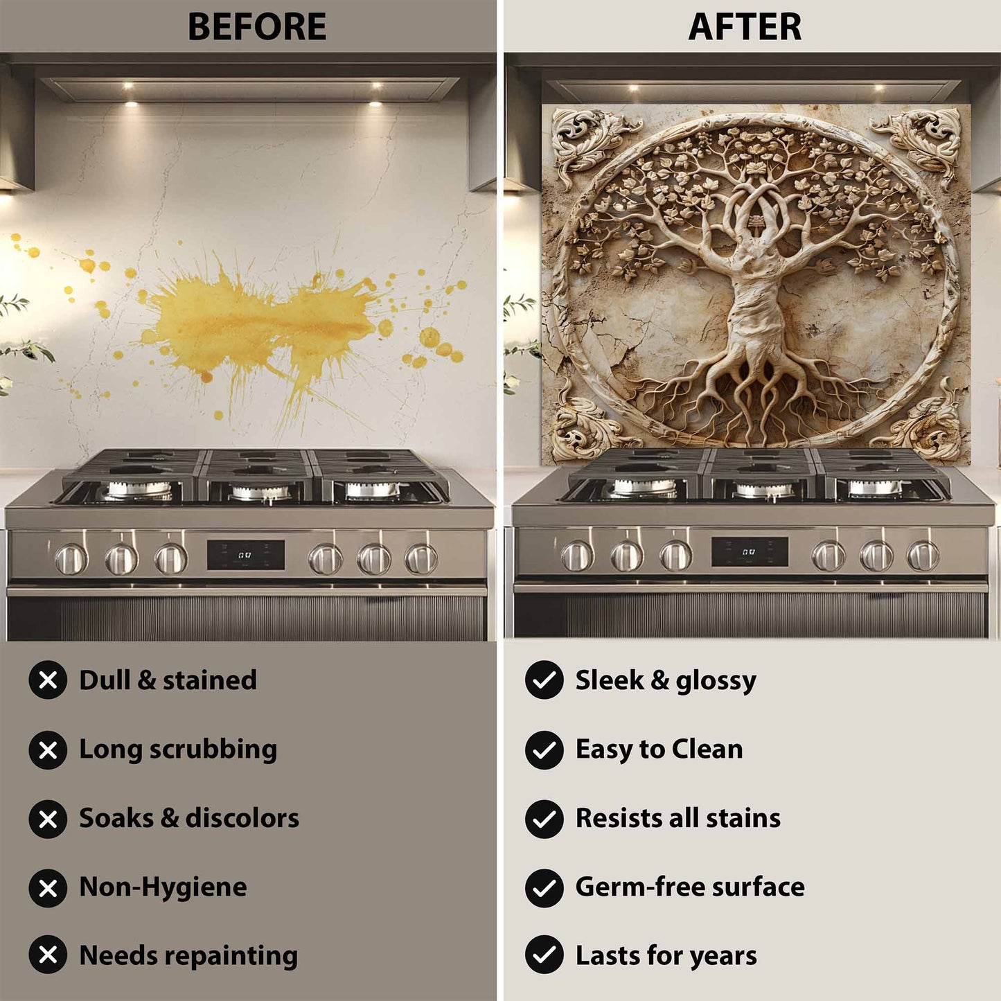 Sacred Blossom Tempered Glass Backsplash –  Tree of Life Kitchen Backsplash