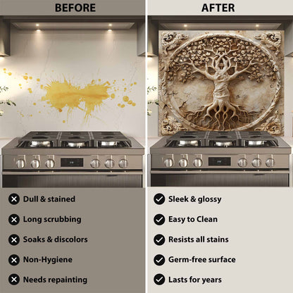 Sacred Blossom Tempered Glass Backsplash –  Tree of Life Kitchen Backsplash