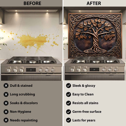Bronze Vine Tree Kitchen Backsplash – Tempered Glass Backsplash for Stove
