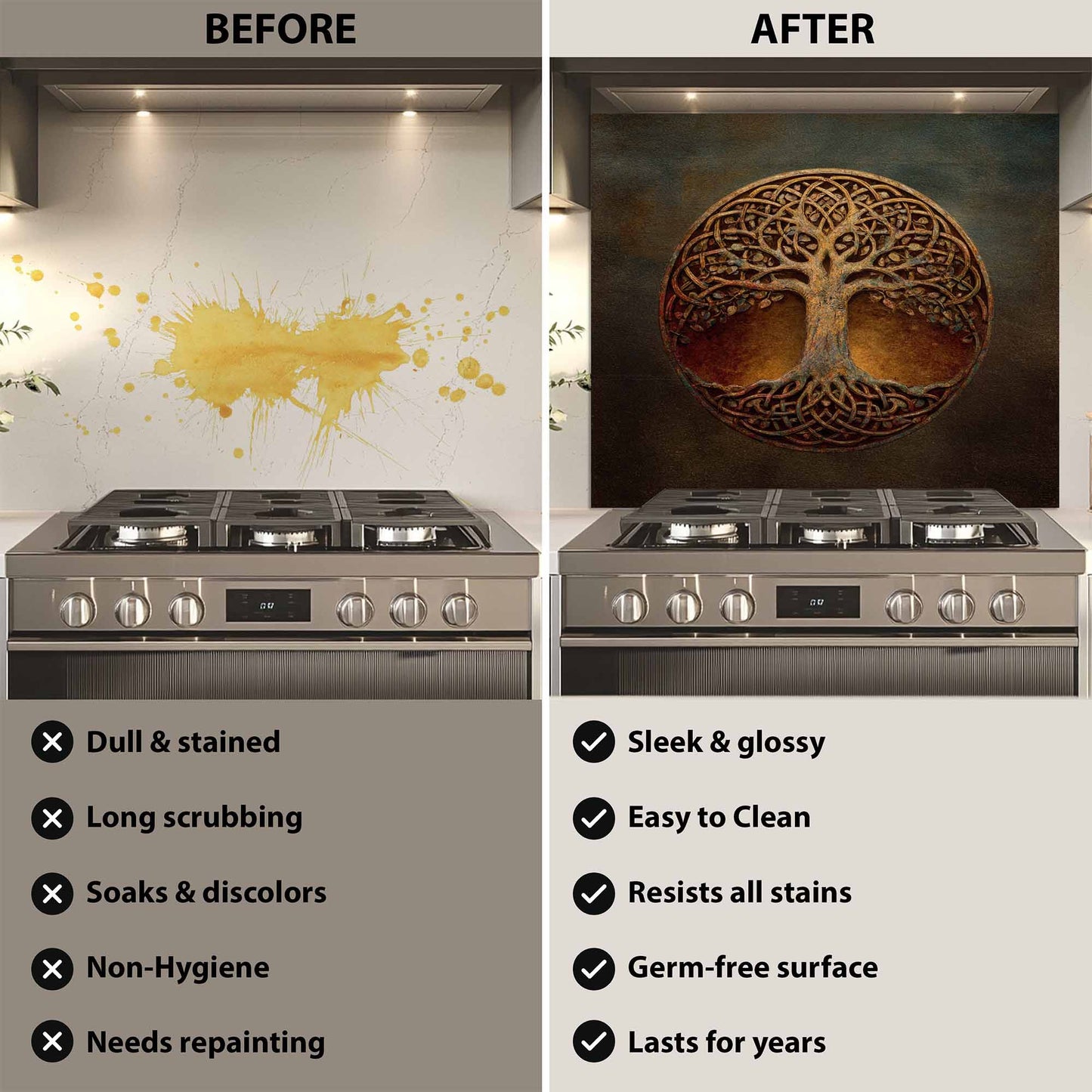 Rustic Knot Tempered Glass Backsplash – Tree of Life Kitchen Backsplash
