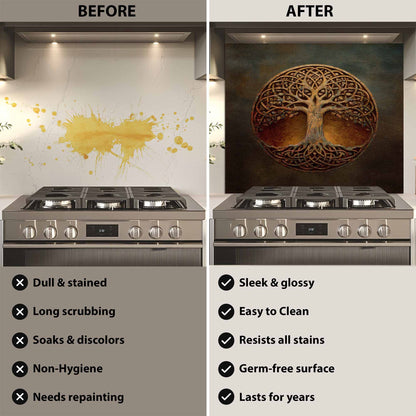 Rustic Knot Tempered Glass Backsplash – Tree of Life Kitchen Backsplash
