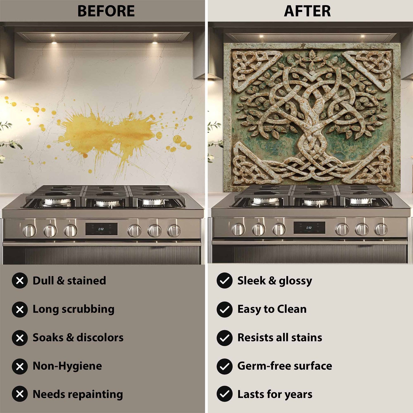 Stoneleaf Knot Tempered Glass Backsplash – Tree of Life Kitchen Backsplash