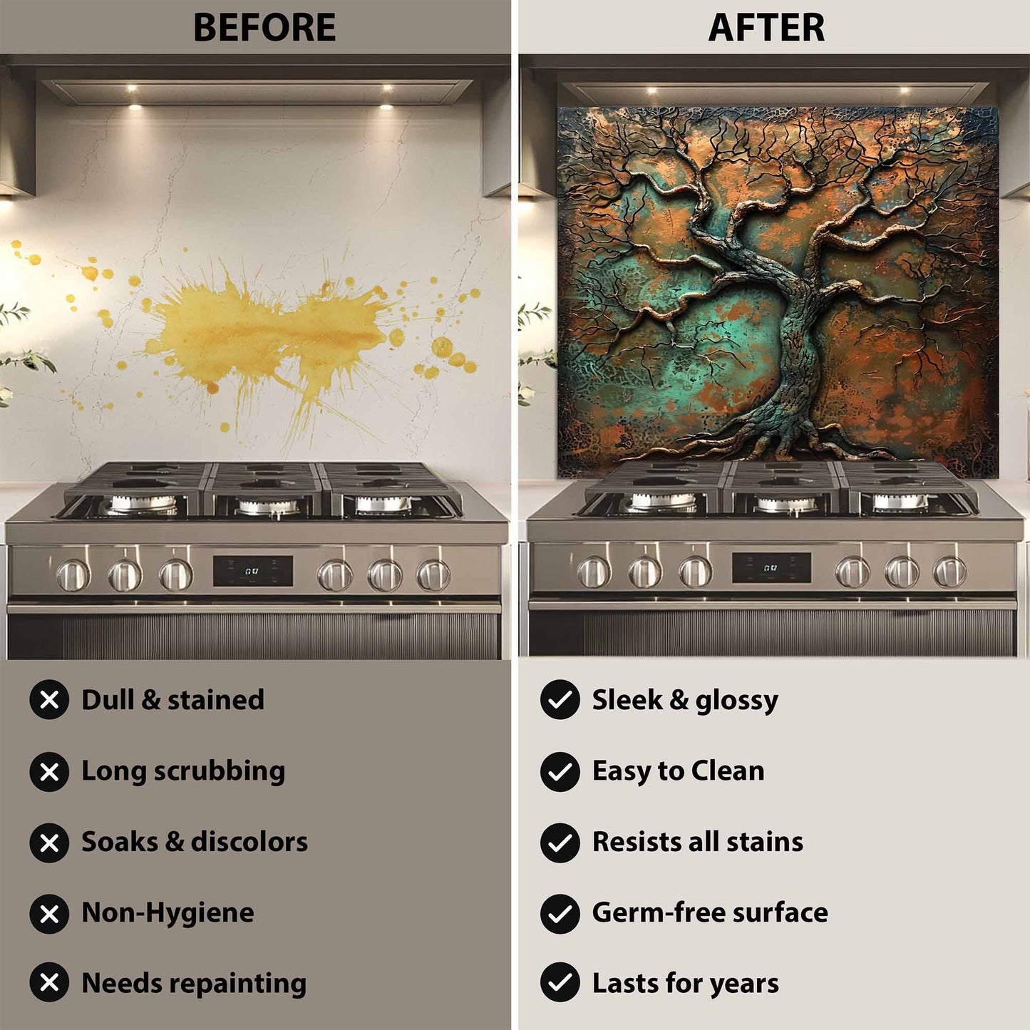 Rust Patina Tree Tempered Glass Backsplash – Kitchen Backsplash Behind Stove