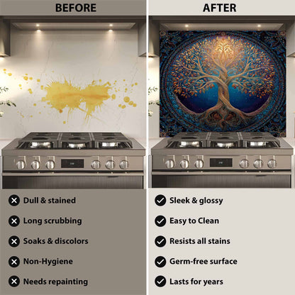 Celestial Tree of Life Kitchen Backsplash - Tempered Glass Backsplash