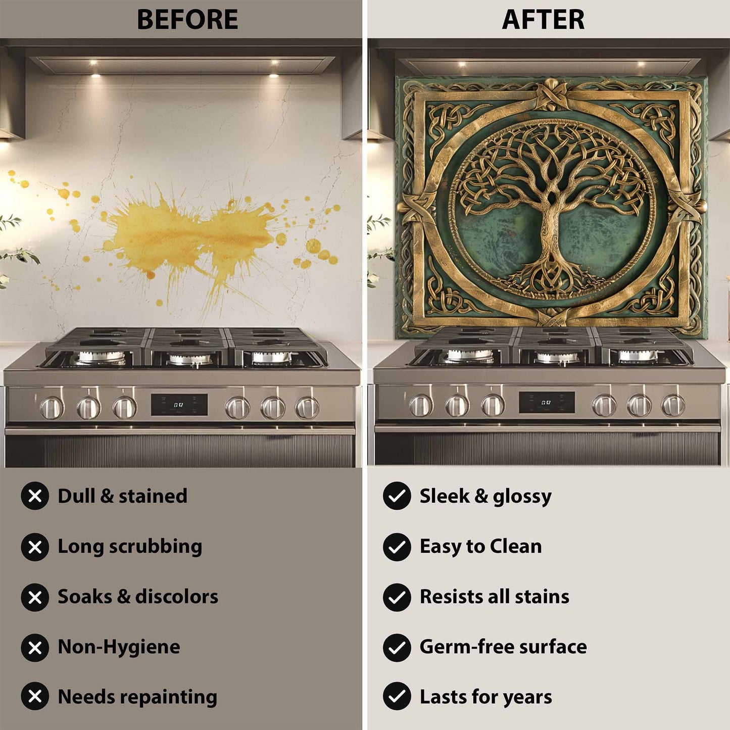 Emerald Root Tempered Glass Backsplash – Tree of Life Kitchen Backsplash