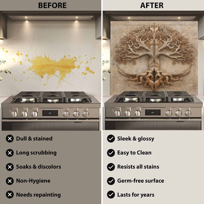 Stone Root Tempered Glass Backsplash – Tree of Life Kitchen Backsplash