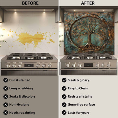 Verdigris Copper Look Tempered Glass Backsplash – Kitchen Backsplash Behind Stove