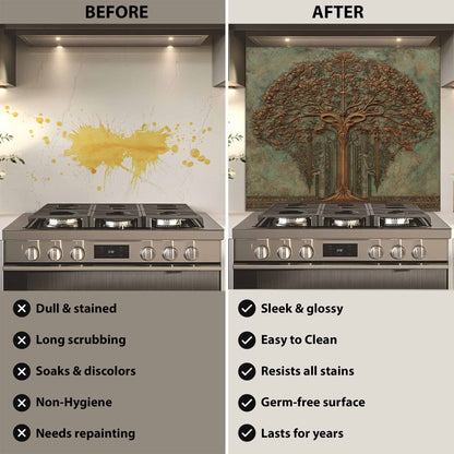 Ornate Bloom Tempered Glass Backsplash –  Tree of Life Kitchen Backsplash