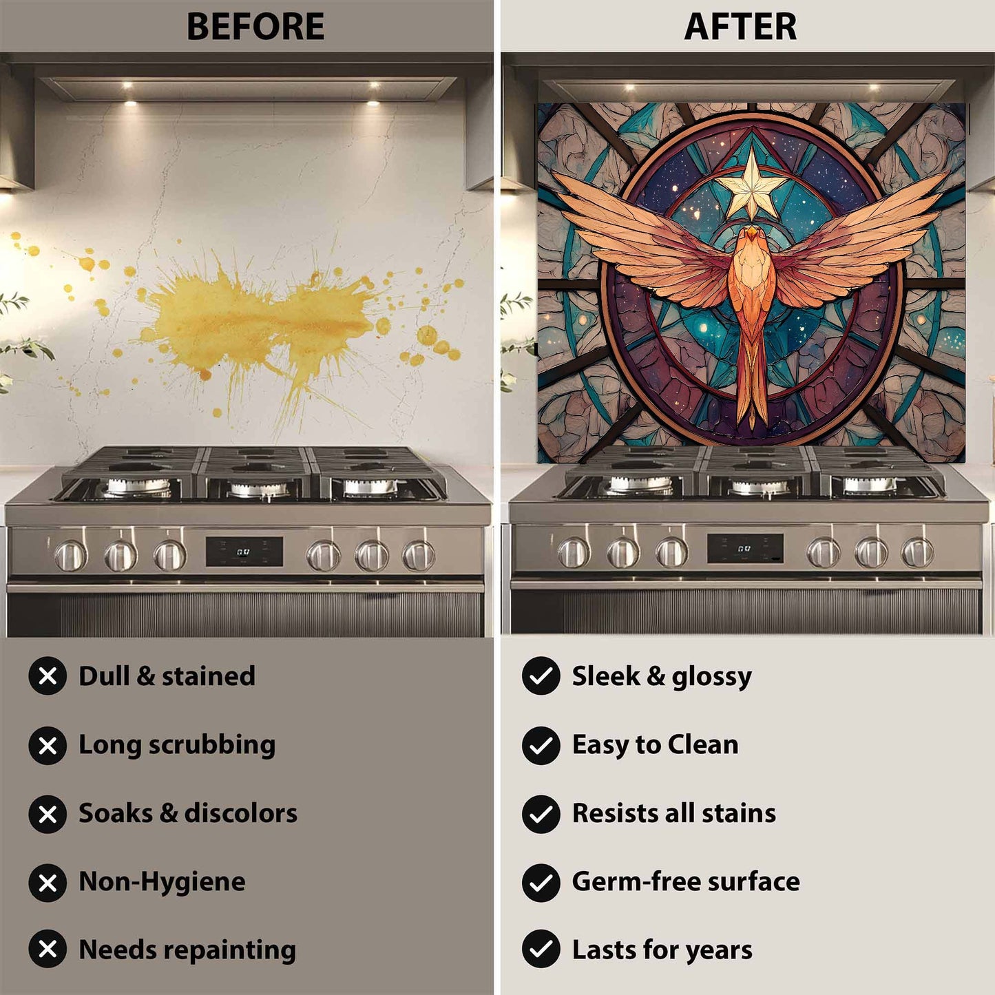 Custom Kitchen Backsplash – Celestial Ascent Tempered Glass Backsplash for Stove