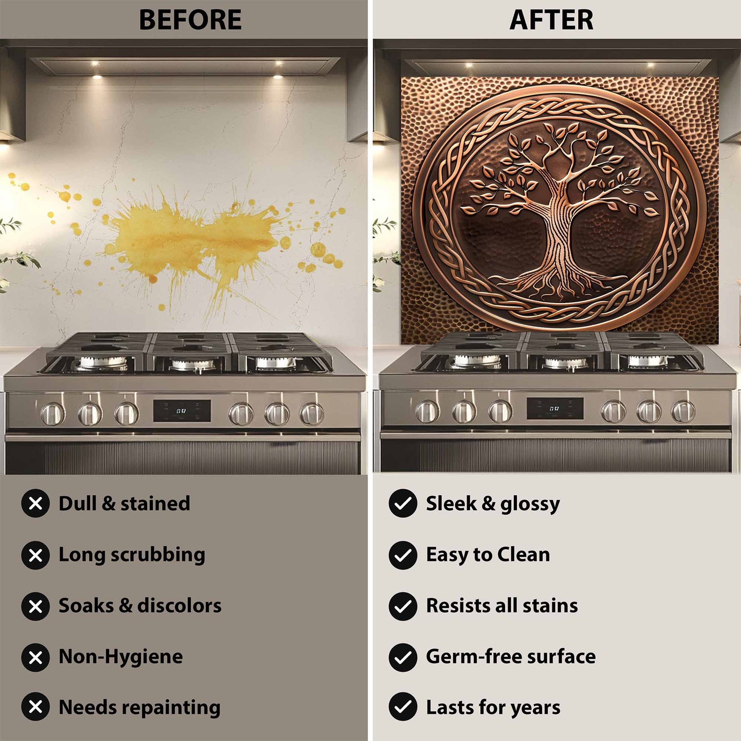 Celtic Bronze Tree Tempered Glass Backsplash – Kitchen Backsplash Behind Stove