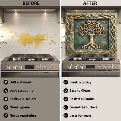 Aqua Roots Tempered Glass Backsplash – Tree of Life Kitchen Backsplash