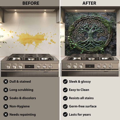 Celtic Roots Tempered Glass Backsplash – Tree of Life Kitchen Backsplash for Stove