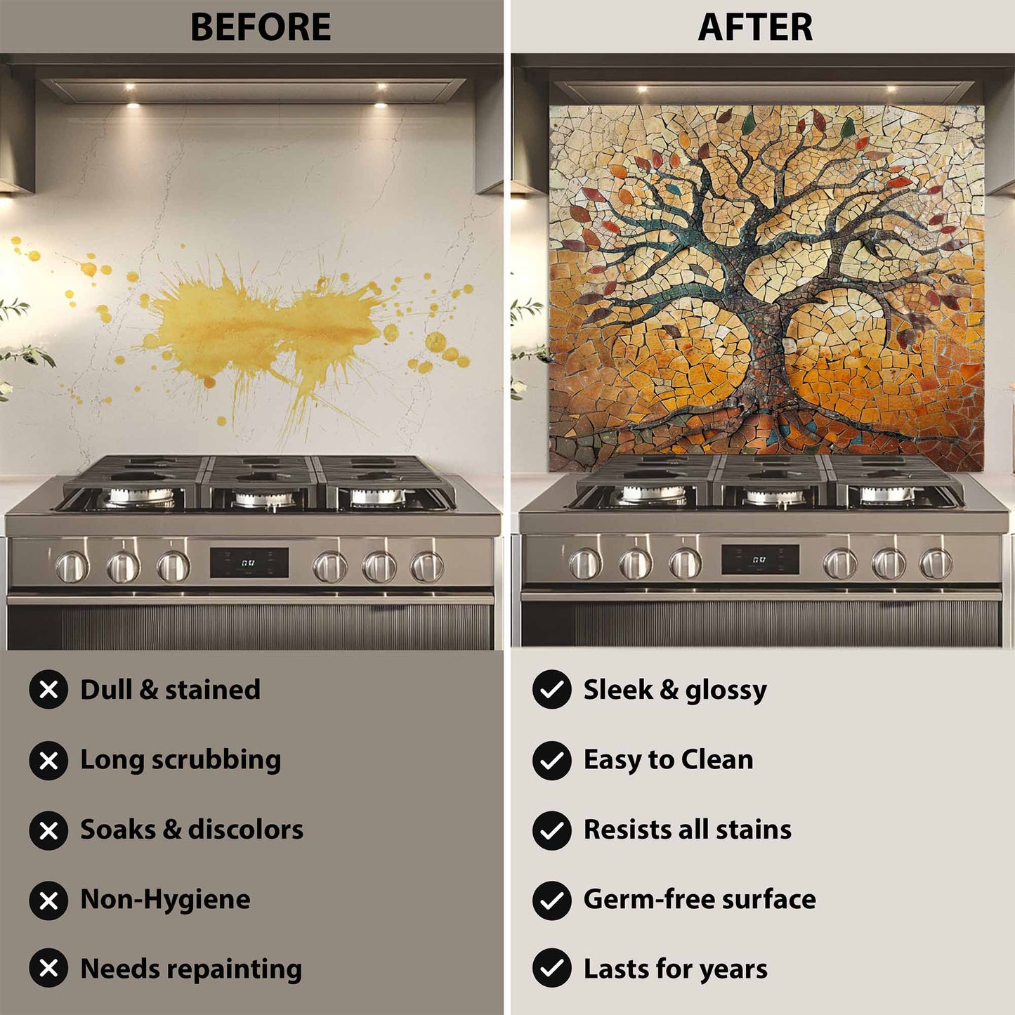 Rustic Tempered Glass Backsplash – Autumn Mosaic Tree of Life Kitchen Backsplash