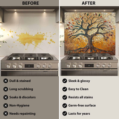 Rustic Tempered Glass Backsplash – Autumn Mosaic Tree of Life Kitchen Backsplash