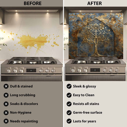 Golden Bloom Tempered Glass Backsplash – Tree of Life Kitchen Backsplash