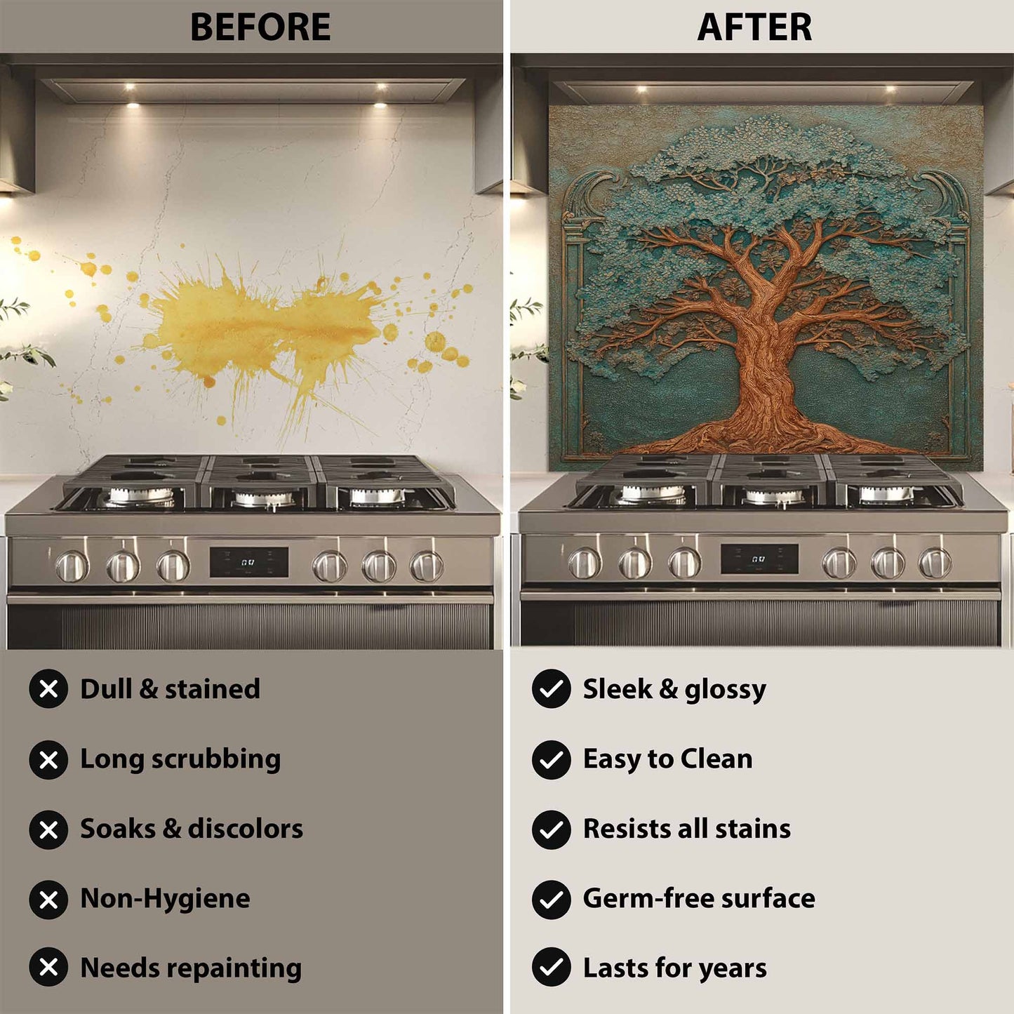 Emerald Canopy Tempered Glass Backsplash – Tree of Life Kitchen Backsplash