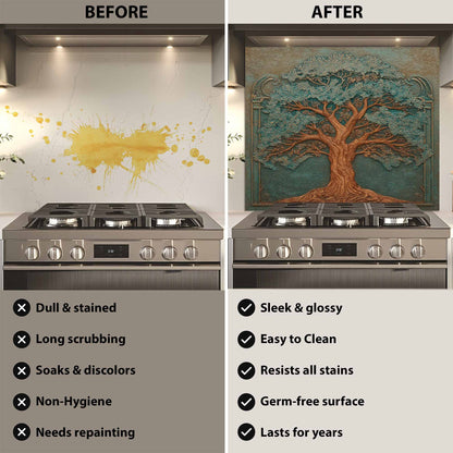 Emerald Canopy Tempered Glass Backsplash – Tree of Life Kitchen Backsplash