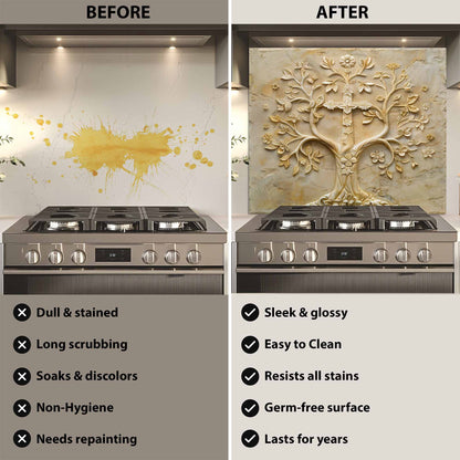 Floral Grace Tempered Glass Backsplash – Tree of Life Kitchen Backsplash for Stove