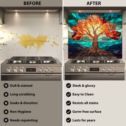 Stained Light Tree Glass Backsplash – Kitchen Backsplash for Stove