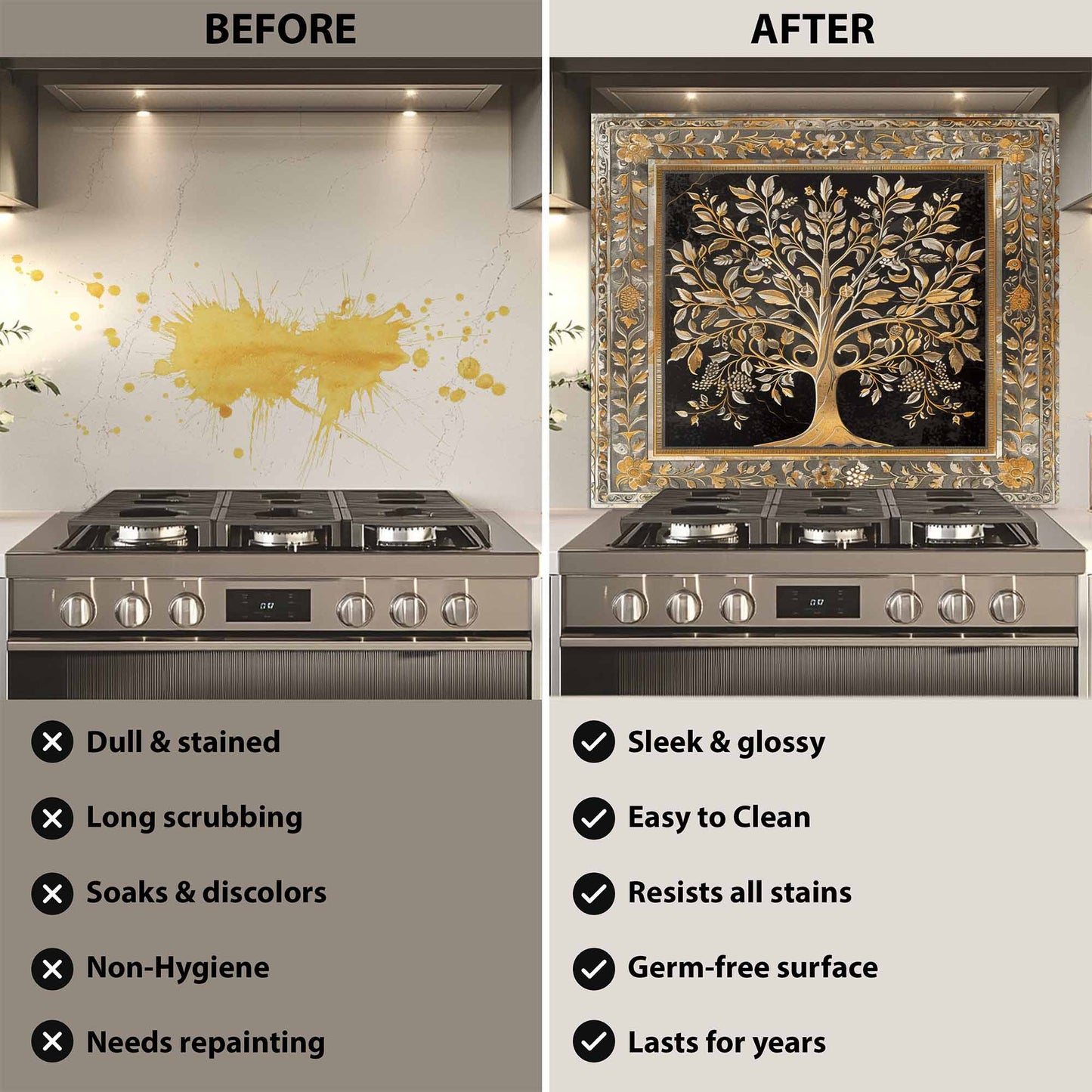 Regal Bloom Tempered Glass Backsplash – Tree of Life Kitchen Backsplash Behind Stove