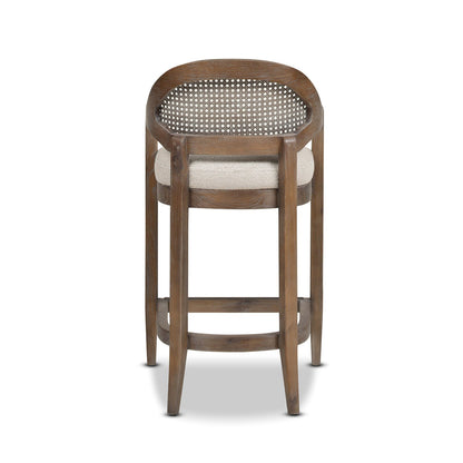 Pyrla 26" Upholstered Counter Stool with Curved Cane Back and Wood Legs
